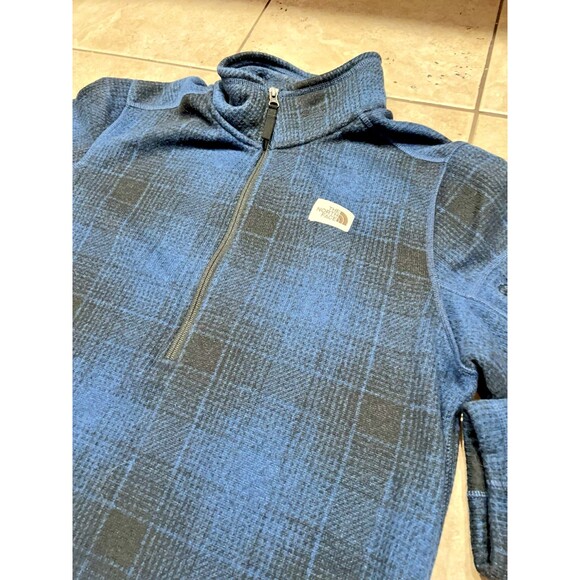 North Face Sweater Mens Large 1/2 Zip Gordon Lyons Blue Plaid Fleece Pullover - Picture 1 of 8